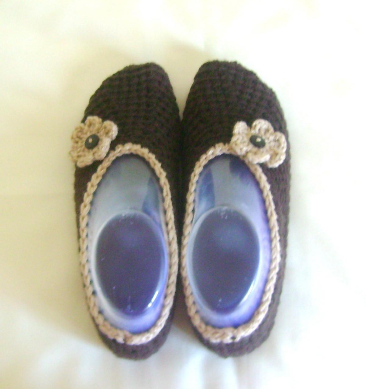 Brown Cream Wool Slippers Crochet Slippers Woman Slippers Home Shoes ...