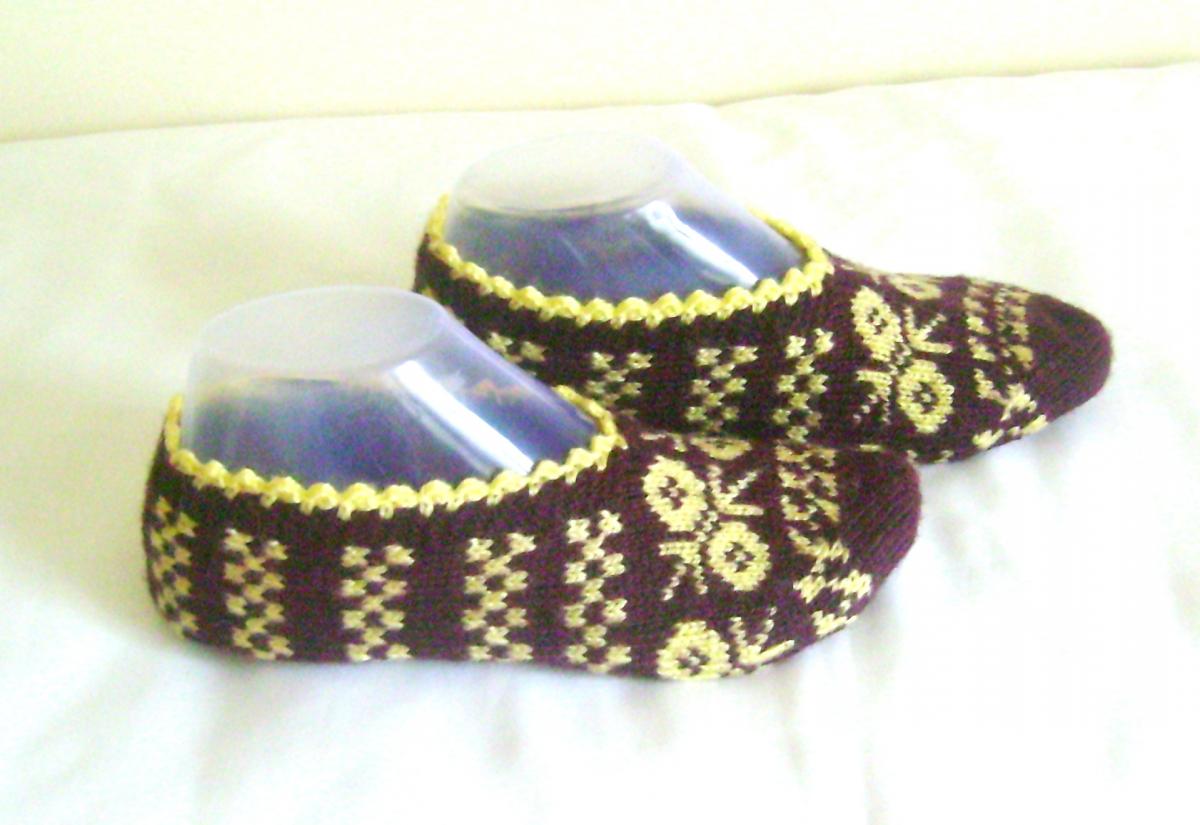Brown Yellow Slippers Crochet Slippers Woman Slippers Home Shoes Cosy Slippers