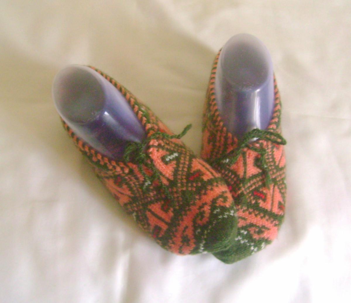 Orange Green Slippers Crochet Slippers Woman Slippers Home Shoes Cosy Slippers