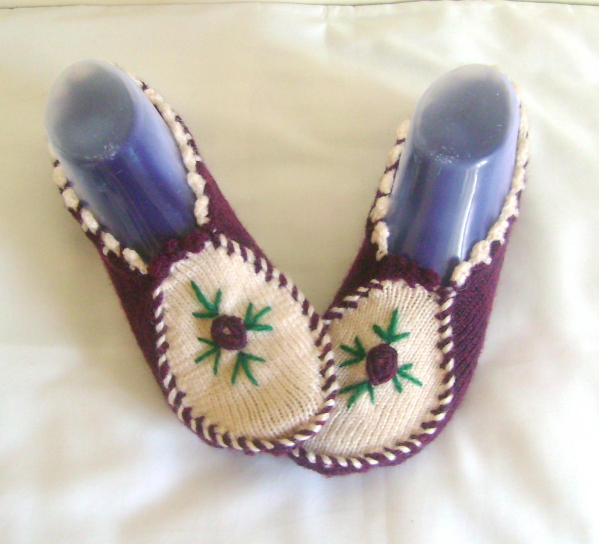 Woman Slippers Plum Ivory Slippers Home Shoes Cosy Slippers