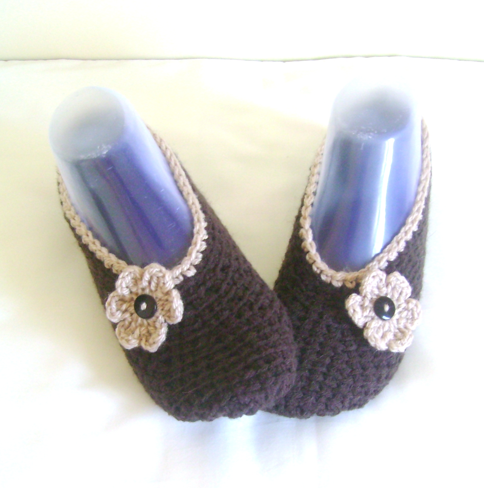 Brown Cream Wool Slippers Crochet Slippers Woman Slippers Home Shoes ...